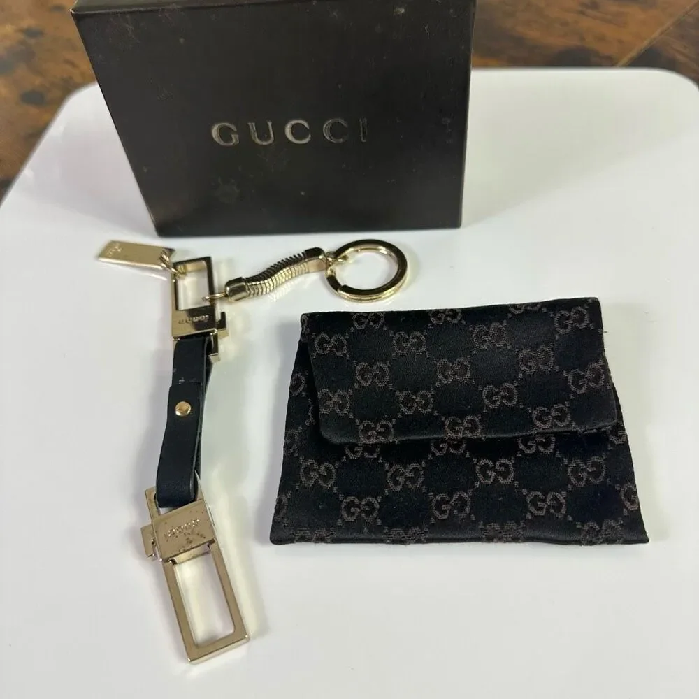 Gucci Bicolor Long Porte Cles Keychain Leather Metal With Pouch And‎ Box